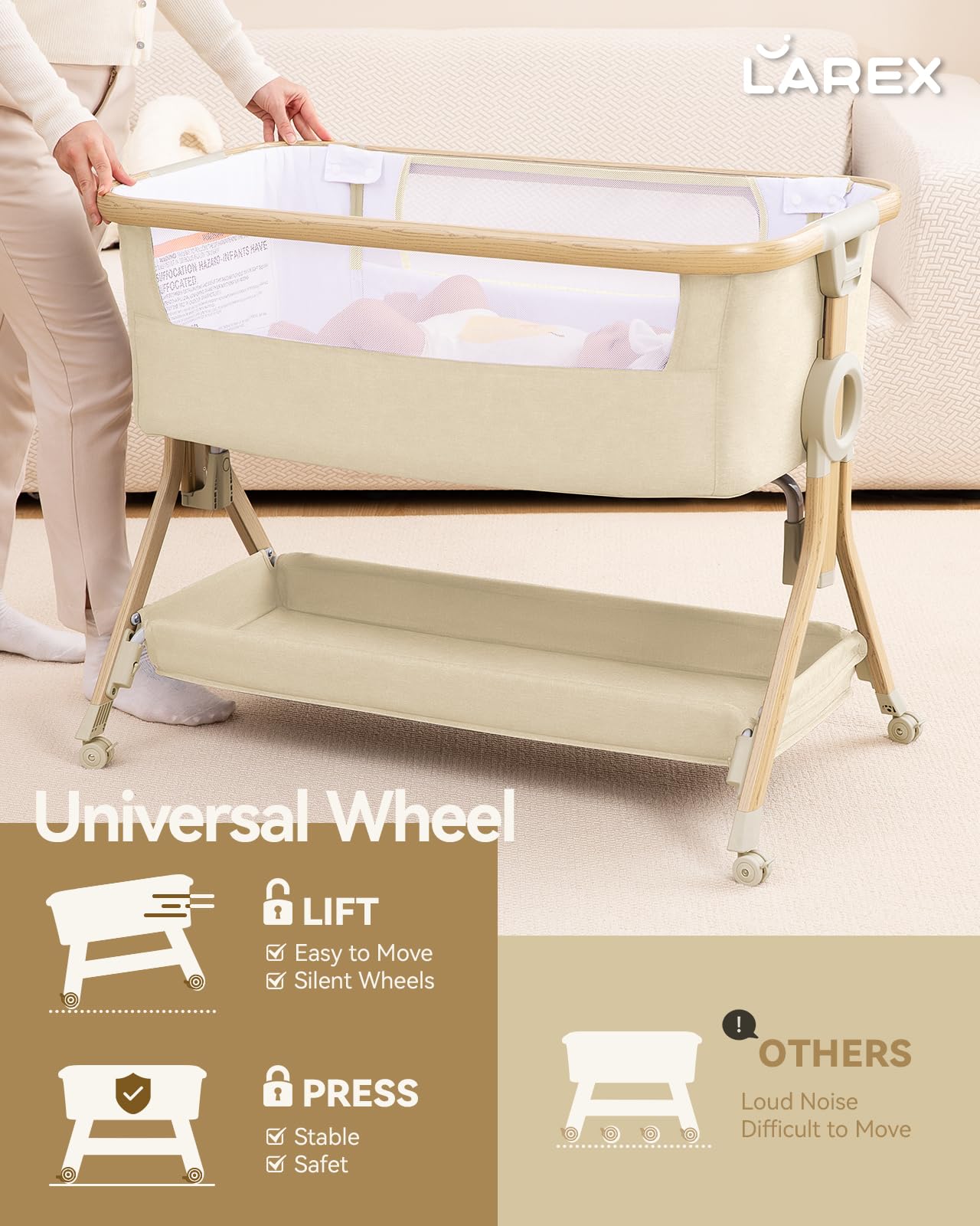 Larex five-height adjustment fits various beds.