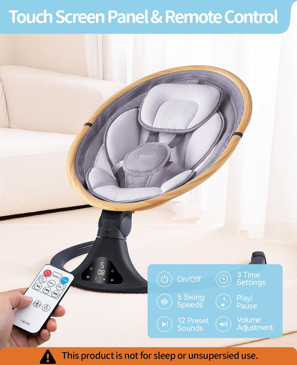Larex baby swing with built-in melodies and Bluetooth to entertain