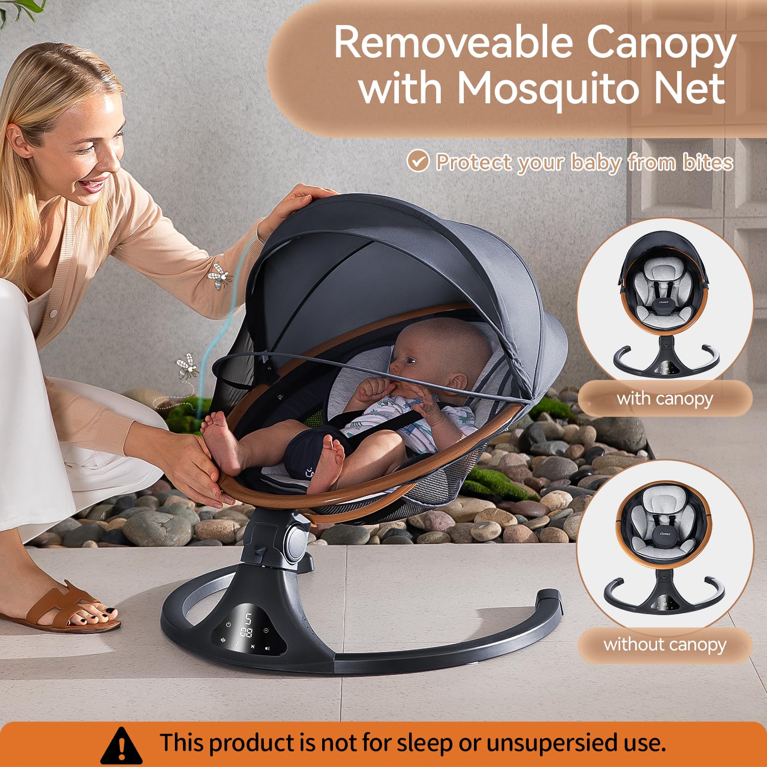 Plug-in adapter reduces battery use on LAREX gray swing.