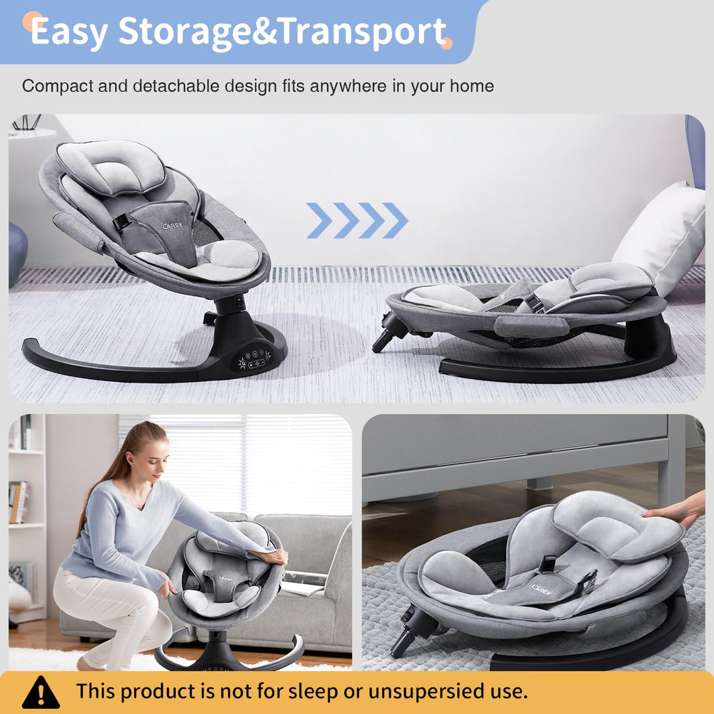 LAREX Baby Swing plug-in design saves battery use and adds convenience.