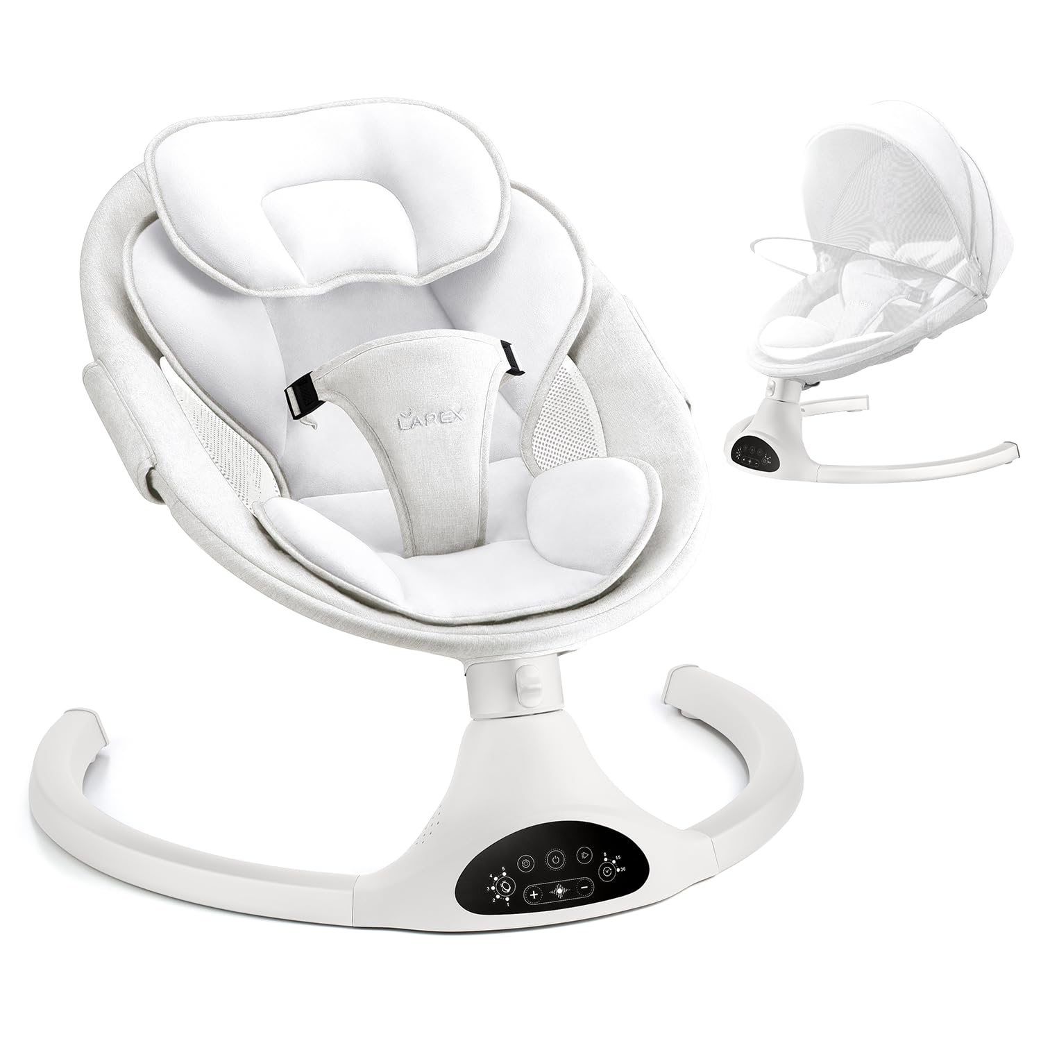 LAREX baby swing with remote control for easy sway adjustments