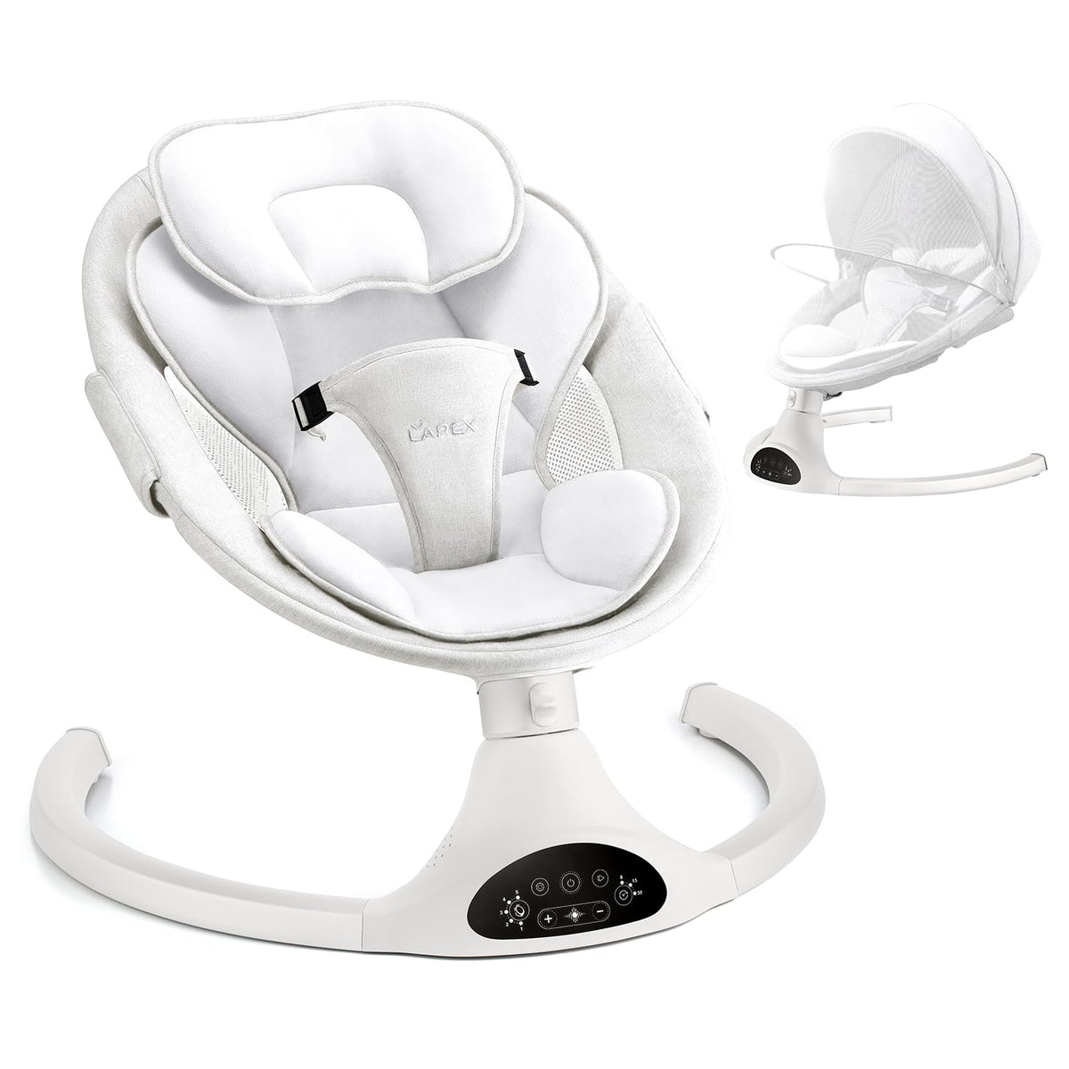 LAREX baby swing with remote control for easy sway adjustments