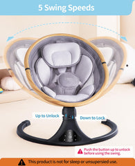 Larex swing seat close-up showing plush cushion and five-point harness for comfort and safety