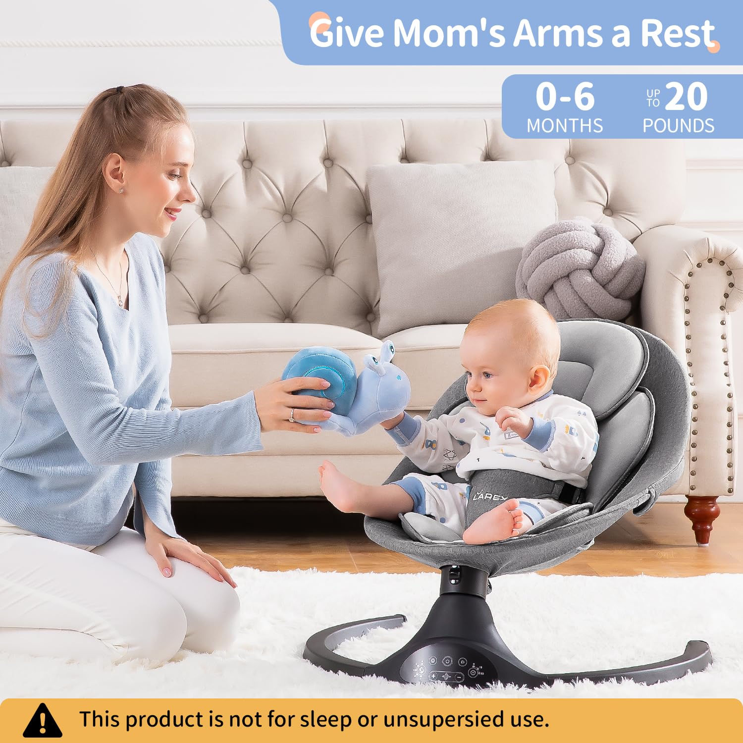 LAREX Baby Swing seat pad, plush and breathable for year‑round comfort.