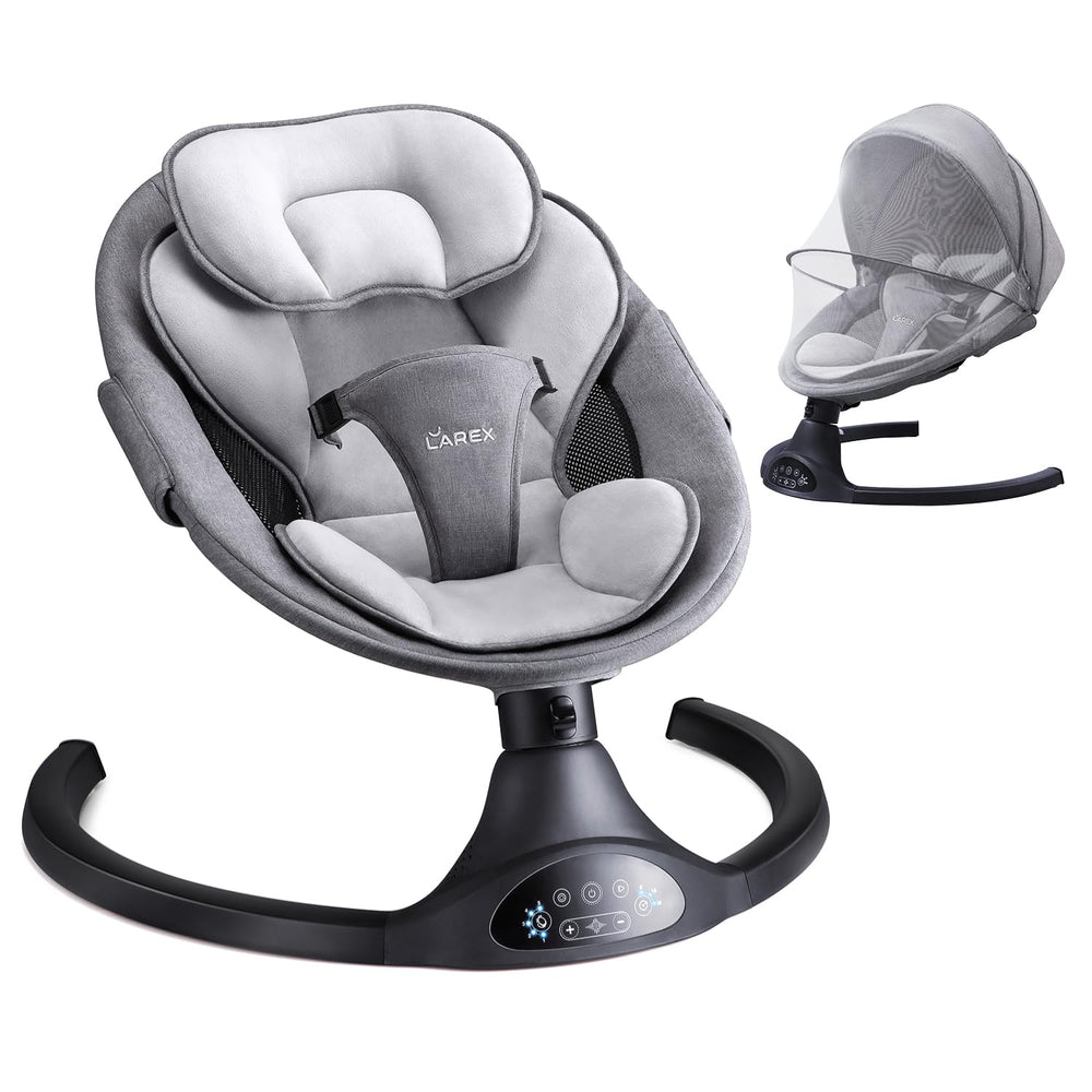LAREX Baby Swing side view, gentle motion helps soothe baby during playtime.