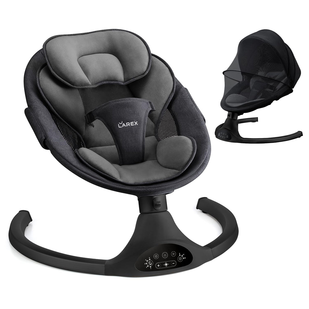 LAREX Baby Swing side view showcases compact design and soothing motion.