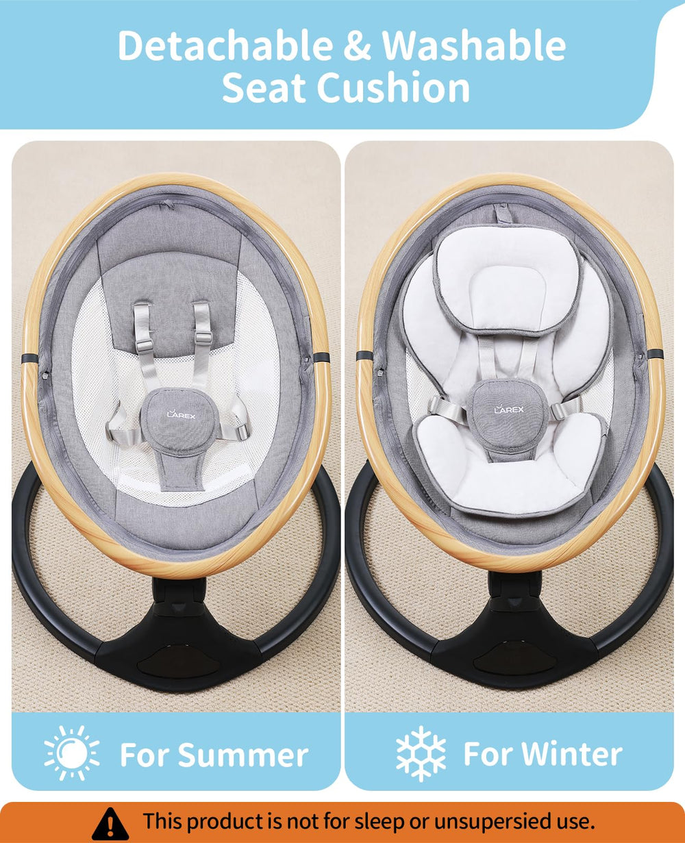 Larex swing shown compact and detachable for easy room placement