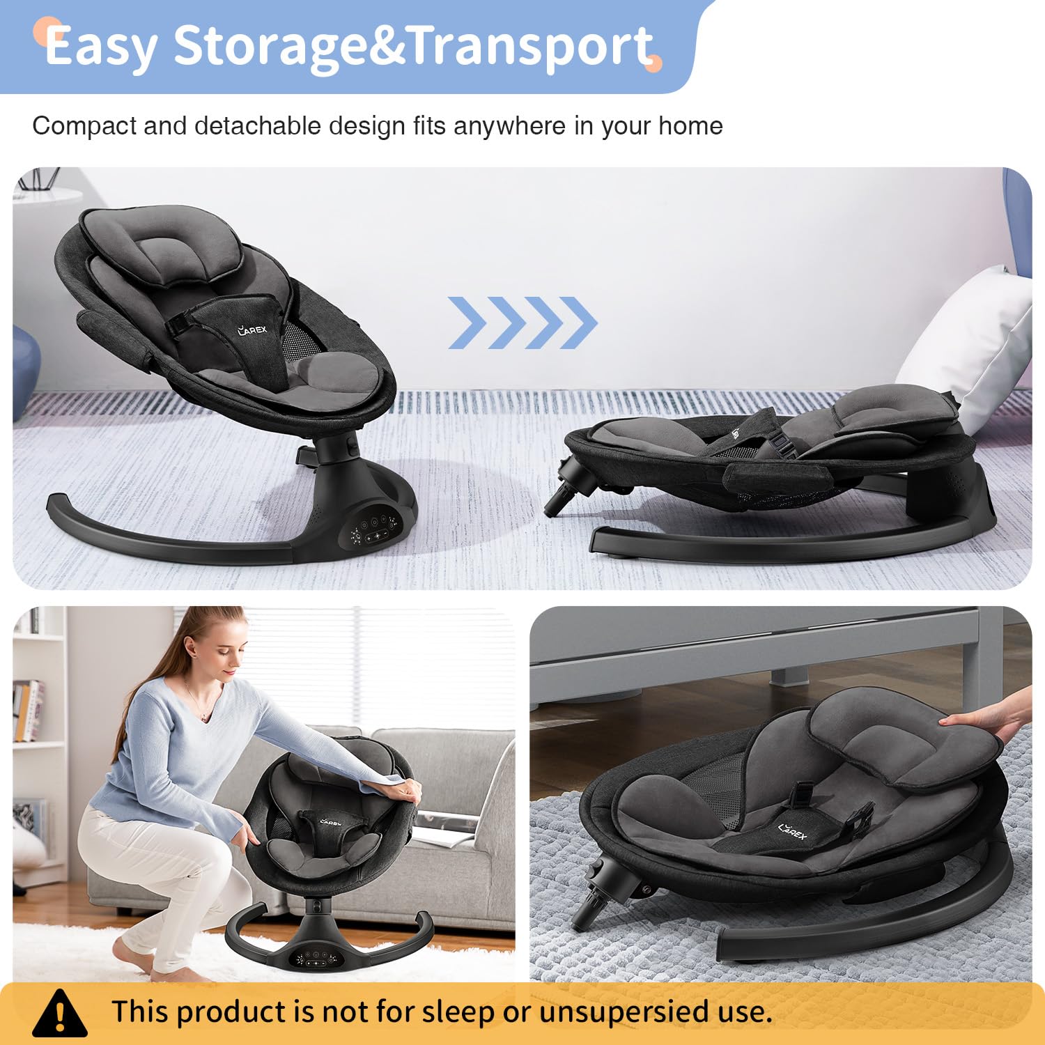 LAREX Baby Swing supports babies up to 20 pounds for early months.