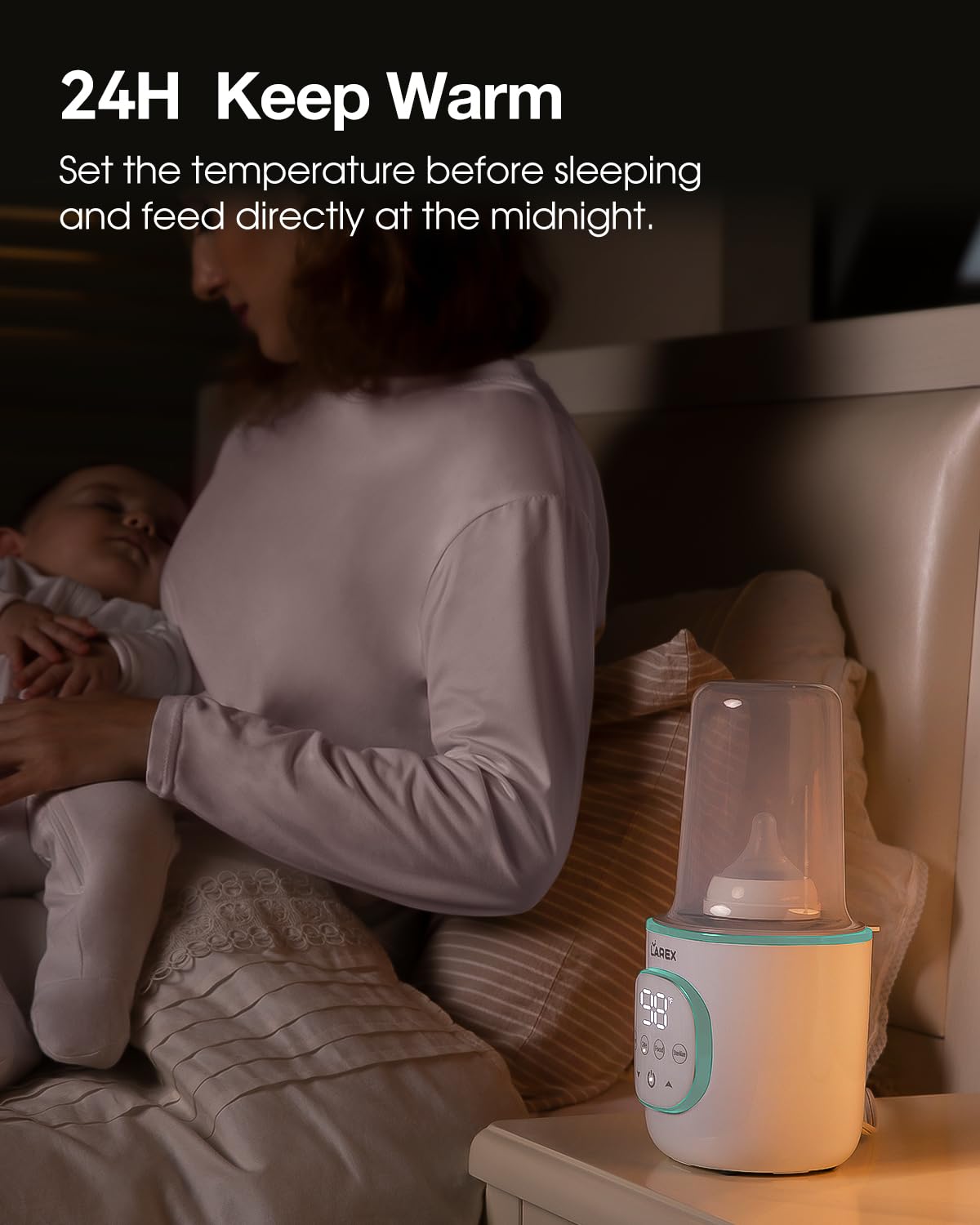 Larex warms milk in 2.5 to 7 minutes for hungry babies.