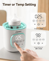 Larex bottle warmer fits wide, narrow, and angled bottles and jars.