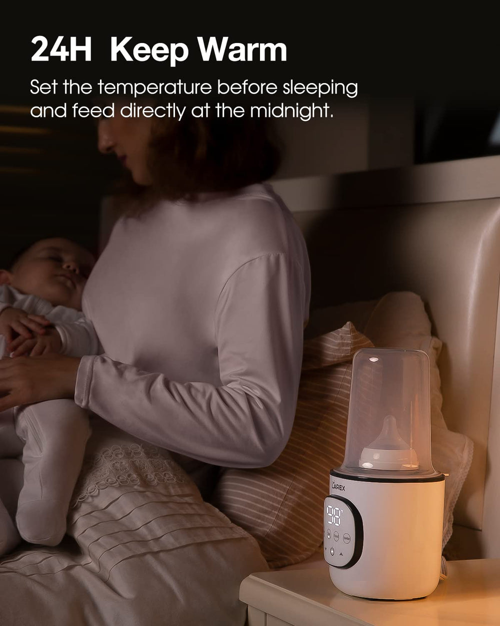 Larex compact design fits nursery shelves for easy access.