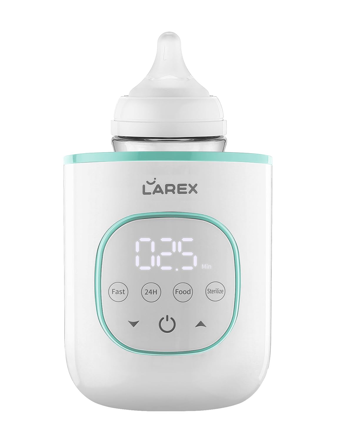 Larex bottle warmer with digital display enables quick warming to body temperature.