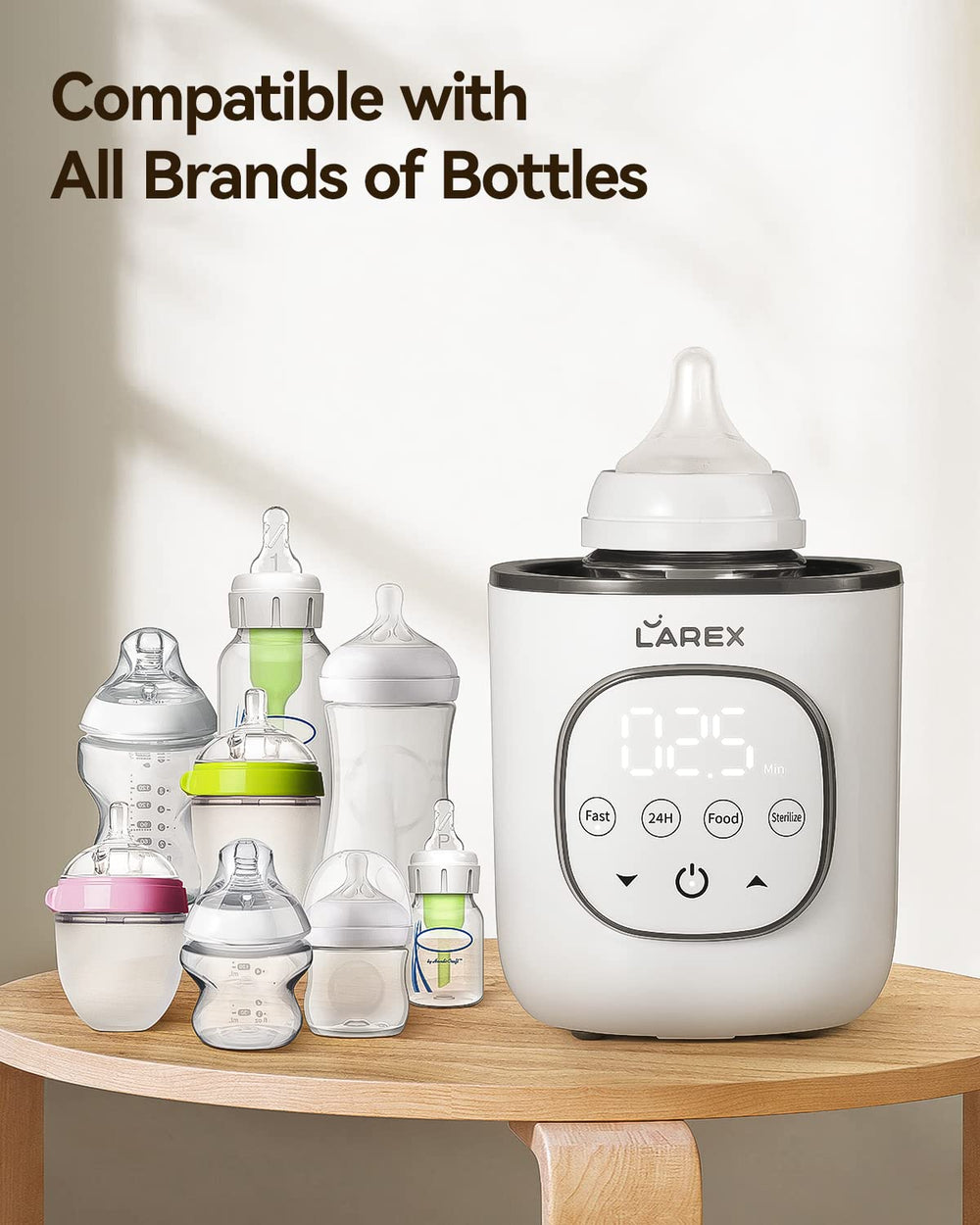 Larex bottle warmer steam cleaning for bottles and nipples.