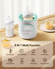 Larex warmer shows timer and memory function for tailored feeding sessions.
