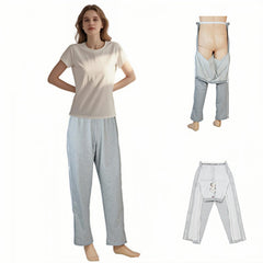 LAROTSUBA patient care trousers with a side zipper for easy changing and comfort.