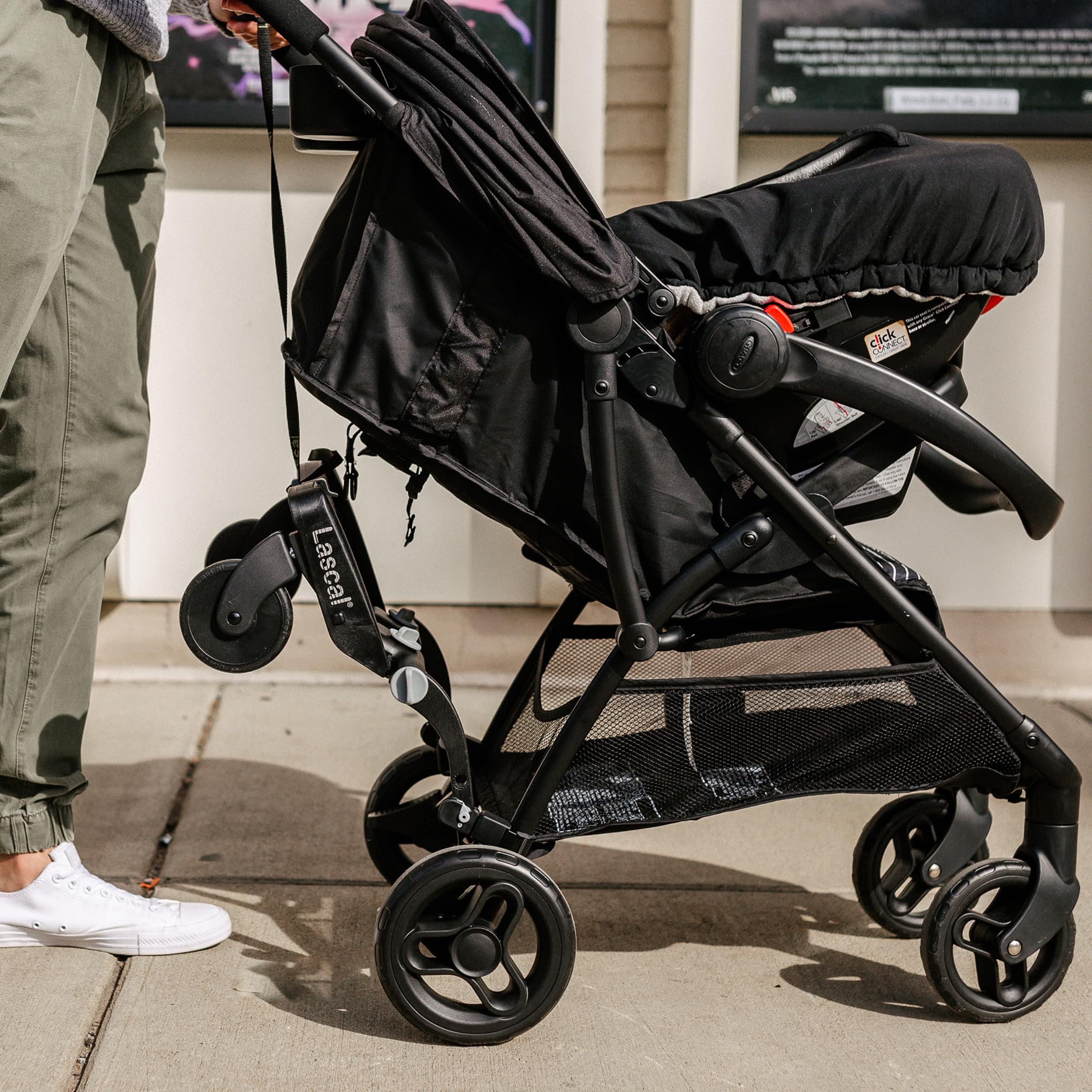 Lascal BuggyBoard Mini soft-ride suspension delivers a smoother feel for the child.