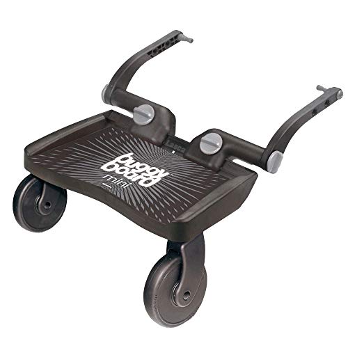 Lascal BuggyBoard Mini weight capacity 66 lbs supports an older toddler on the board.