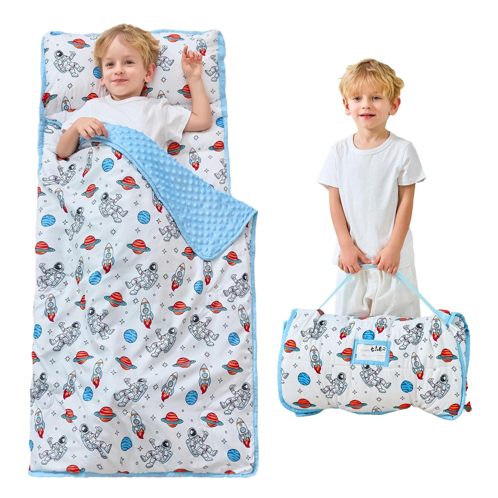Lasoftan Astronaut Nap Mat roll-up offers portable naps at daycare and travel