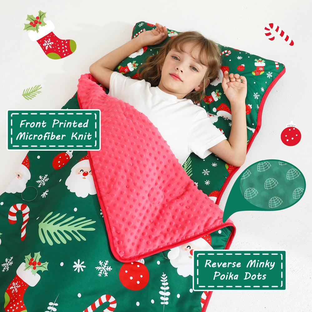 Lasoftan Christmas nap mat blanket adds extra warmth with soft fleece lining during naps.