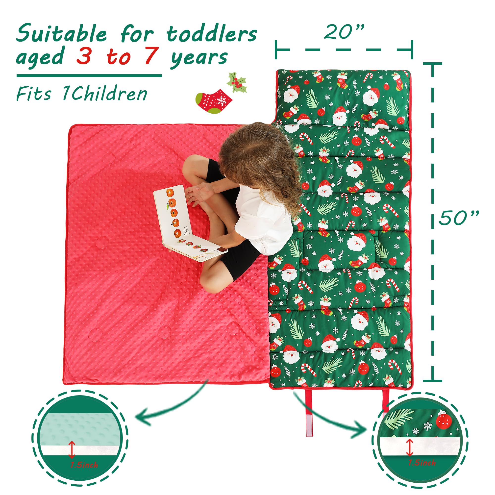 Lasoftan Christmas nap mat fleece fabric is breathable and fade resistant.