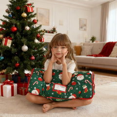 Lasoftan Christmas nap mat with pillow provides cozy head support for nap time.