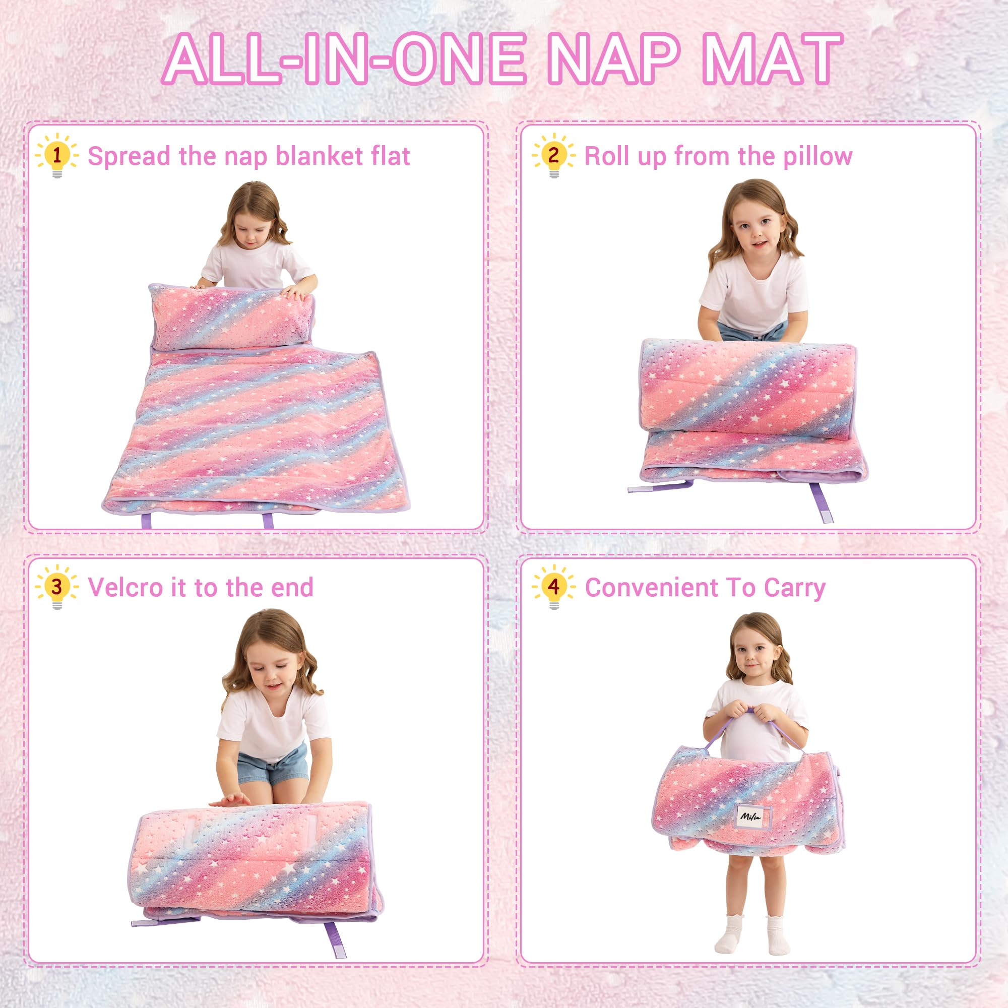 Lasoftan daycare travel nap mat, compact and ready for kid adventures.
