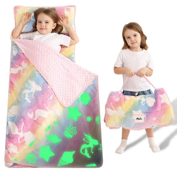 Lasoftan glowing jellyfish nap mat roll shows easy travel setup