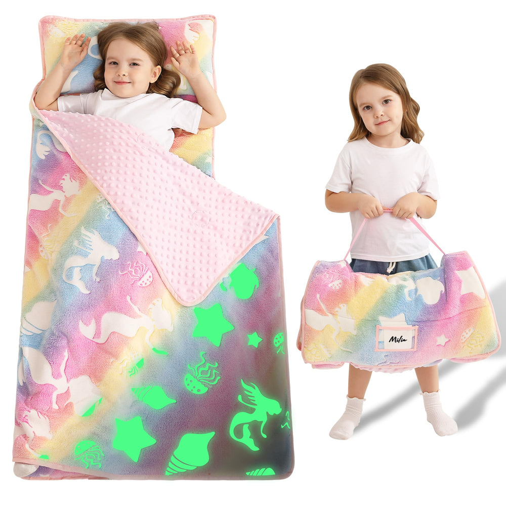 Lasoftan glowing jellyfish nap mat roll shows easy travel setup