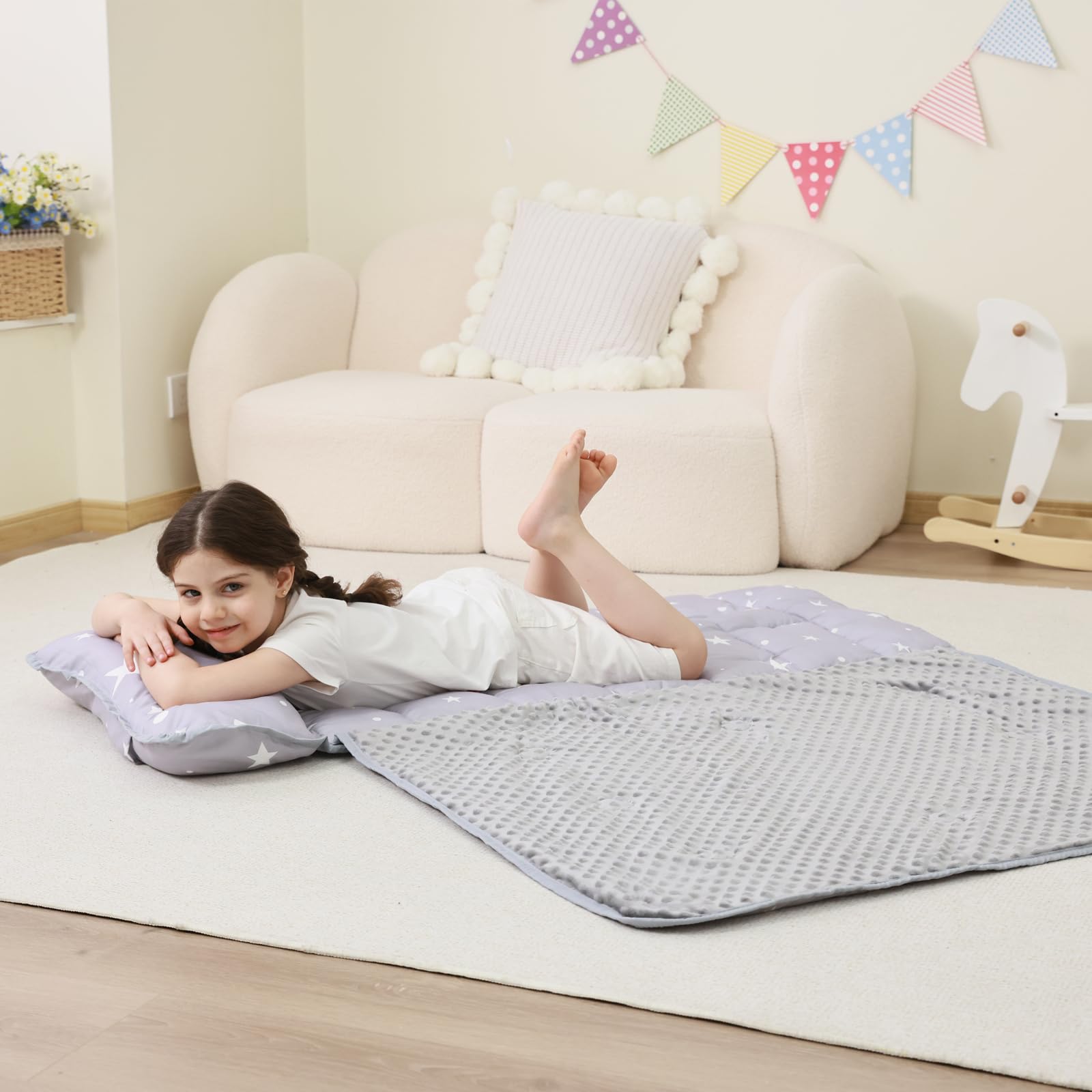 Lasoftan extra-large nap mat suits growing toddlers comfortably.