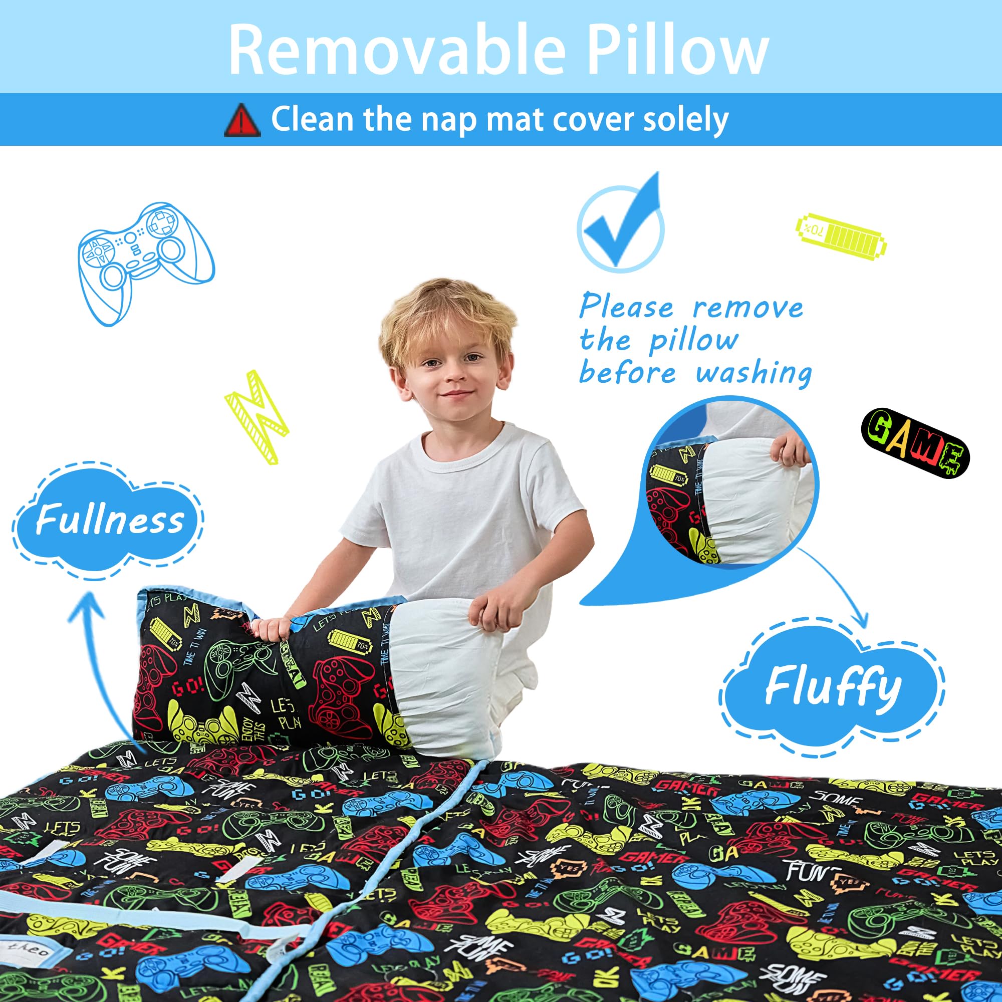Lasoftan nap mat includes a pillow insert for cushioned rest.