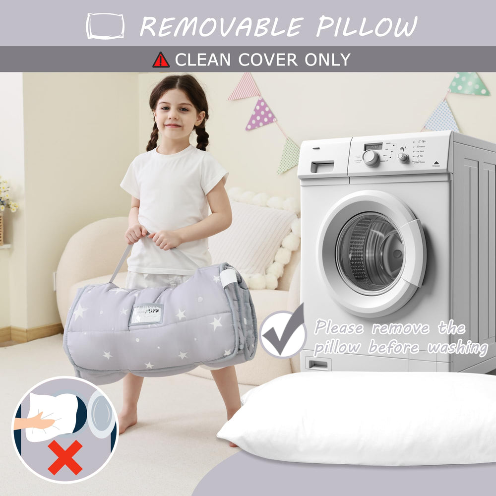 Lasoftan travel-friendly nap mat rolls up for compact storage.