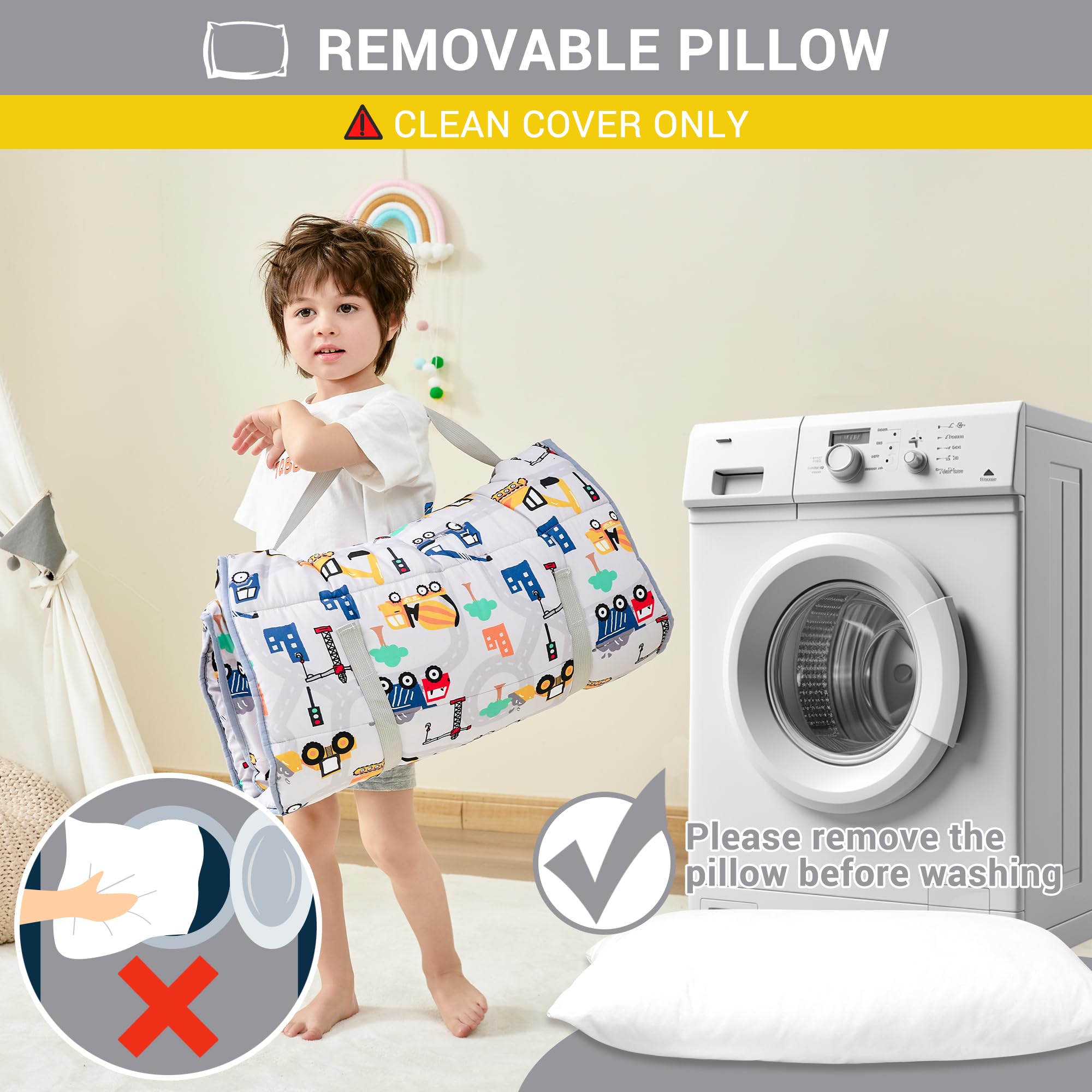 Lasoftan nap mat is machine washable for easy cleanup after adventures.