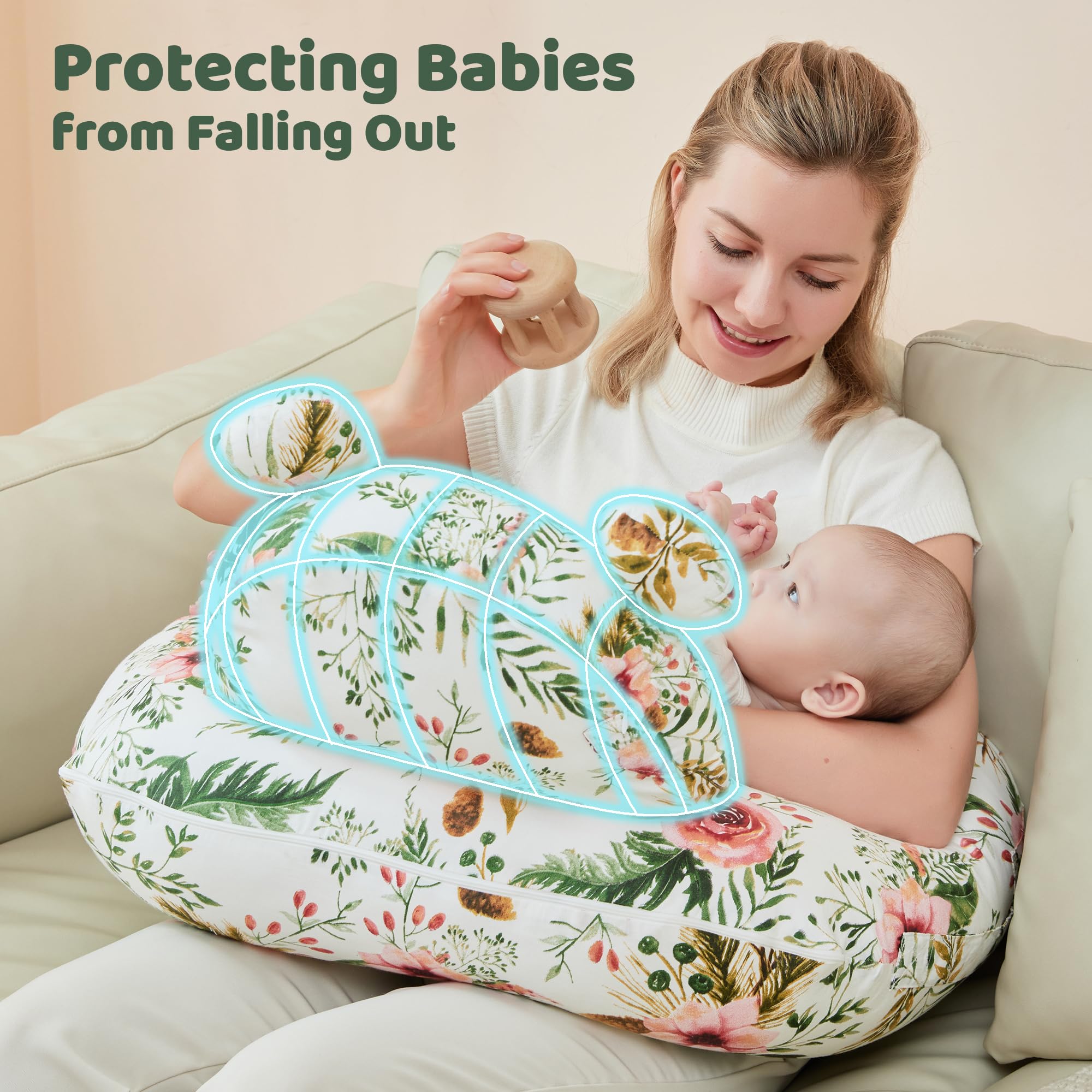 lasoftan nursing pillow with adjustable waist strap secures stability for hands free use