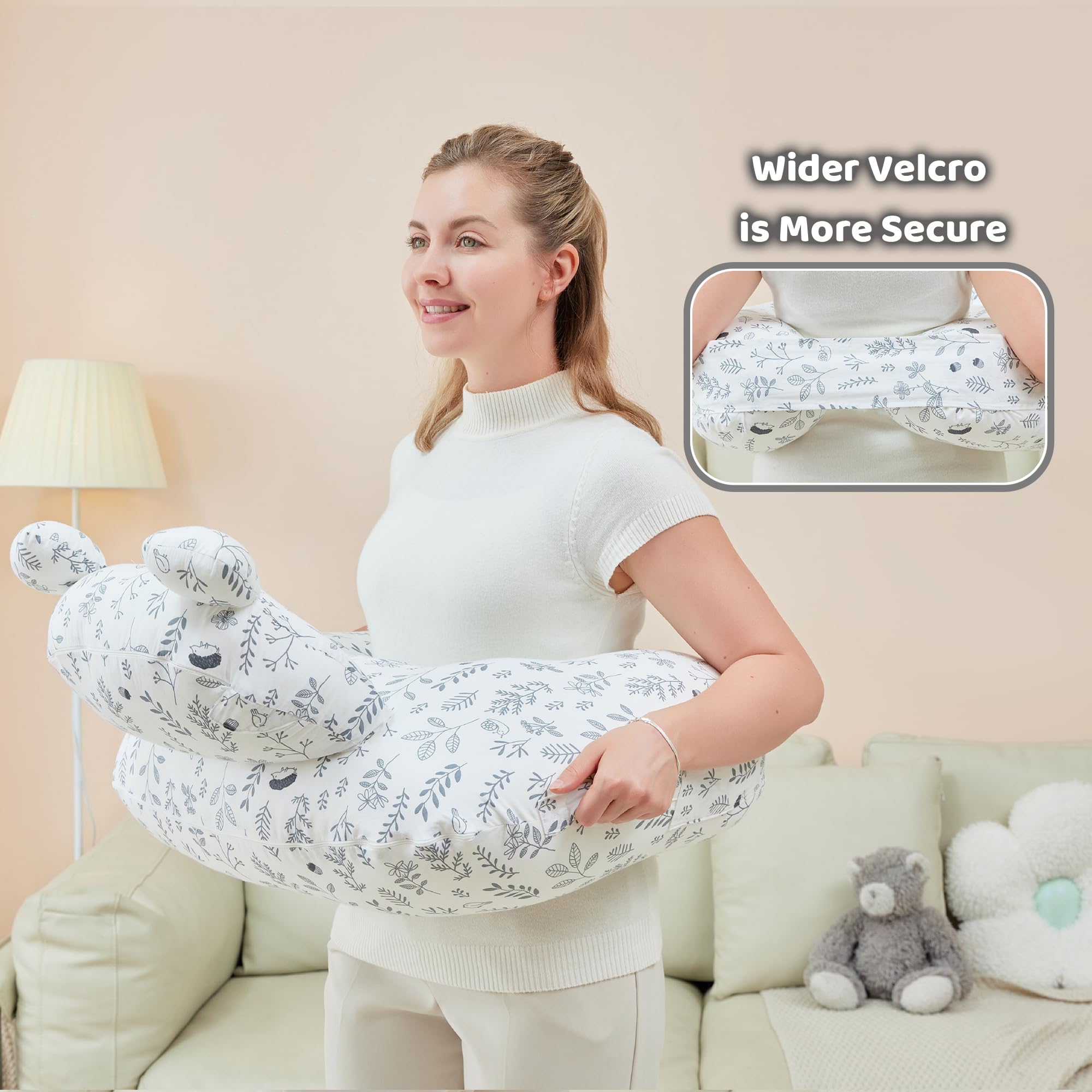 Lasoftan nursing pillow hands-free use during feeding and activities.