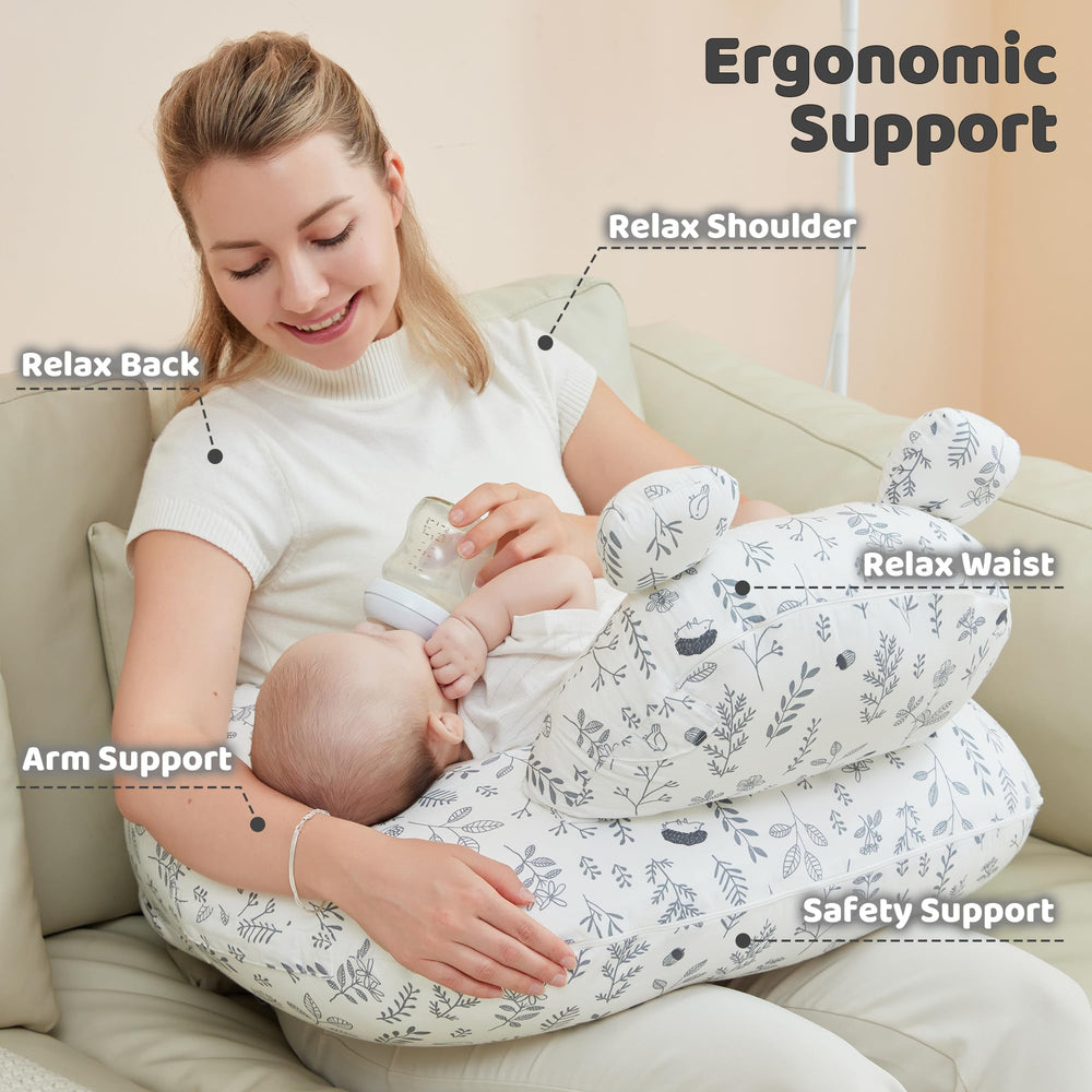 Lasoftan nursing pillow size side view shows posture-friendly shape.