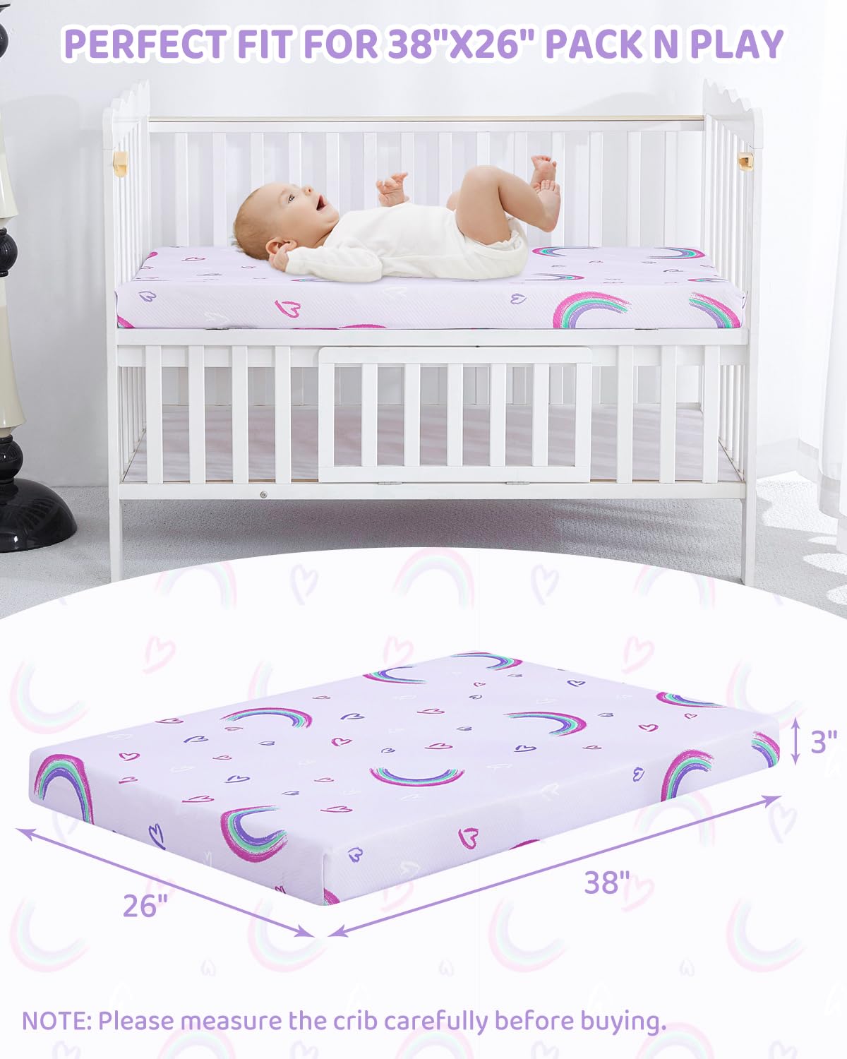 lasoftan Pack and Play Mattress breathable-core promotes cool, comfortable naps.