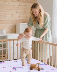 lasoftan Pack and Play Mattress waterproof-cover keeps spills easy to clean.