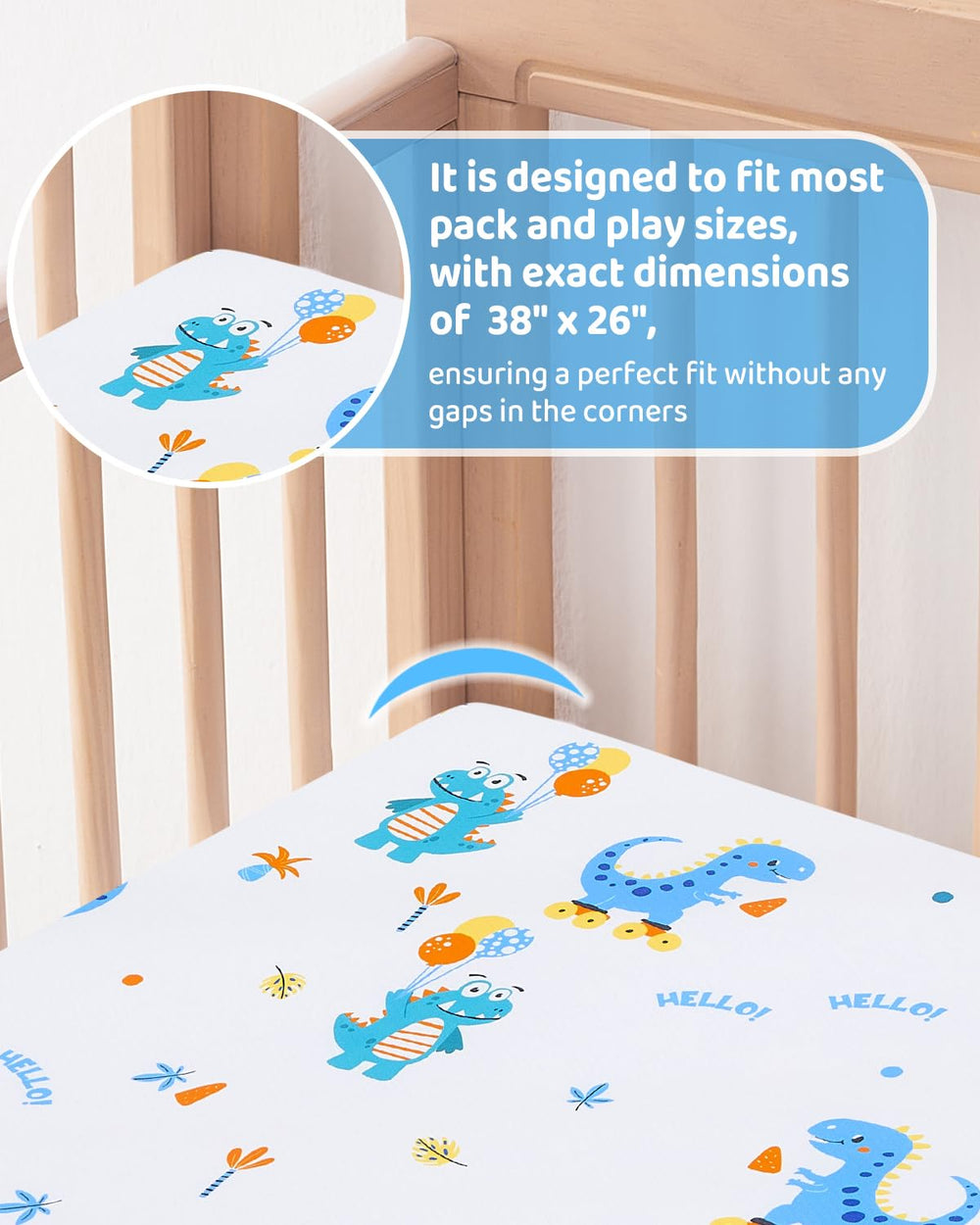 Lasoftan Pack N Play Mattress expanded to secure 38x26 fit.