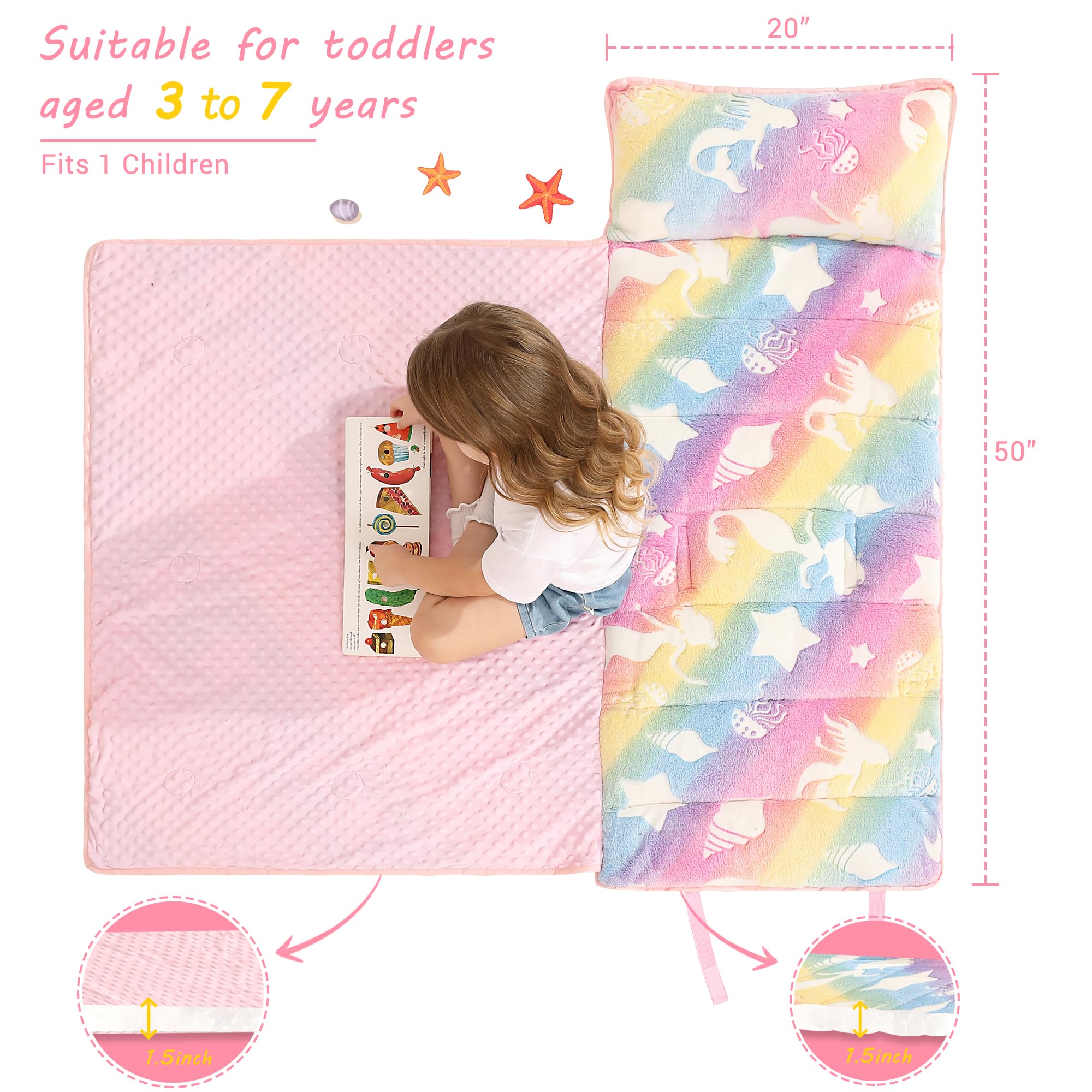 Lasoftan toddler nap mat 50x21 rolled demonstrates portable comfort
