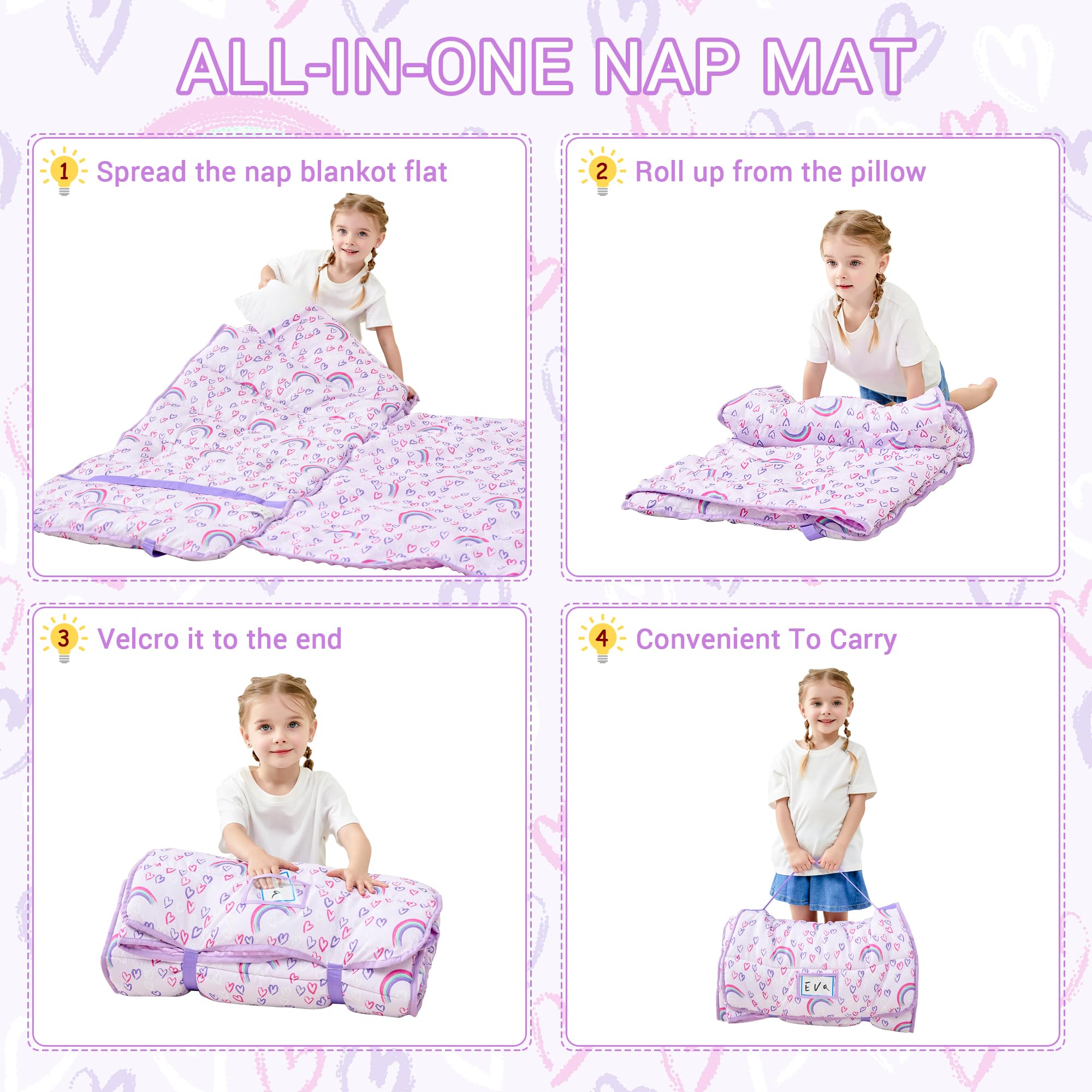 Lasoftan rainbow design nap mat adds cheerful color to playtime.