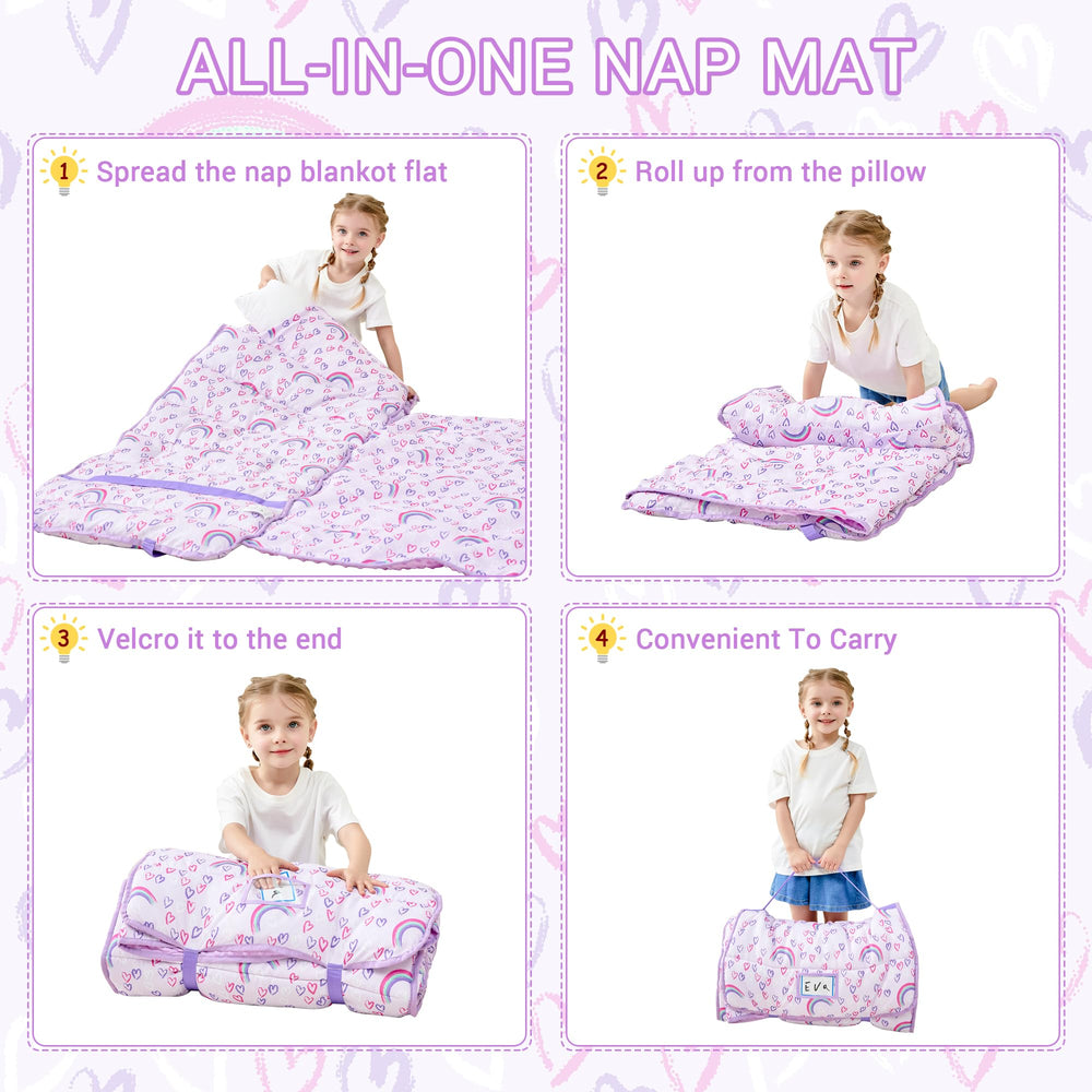 Lasoftan rainbow design nap mat adds cheerful color to playtime.