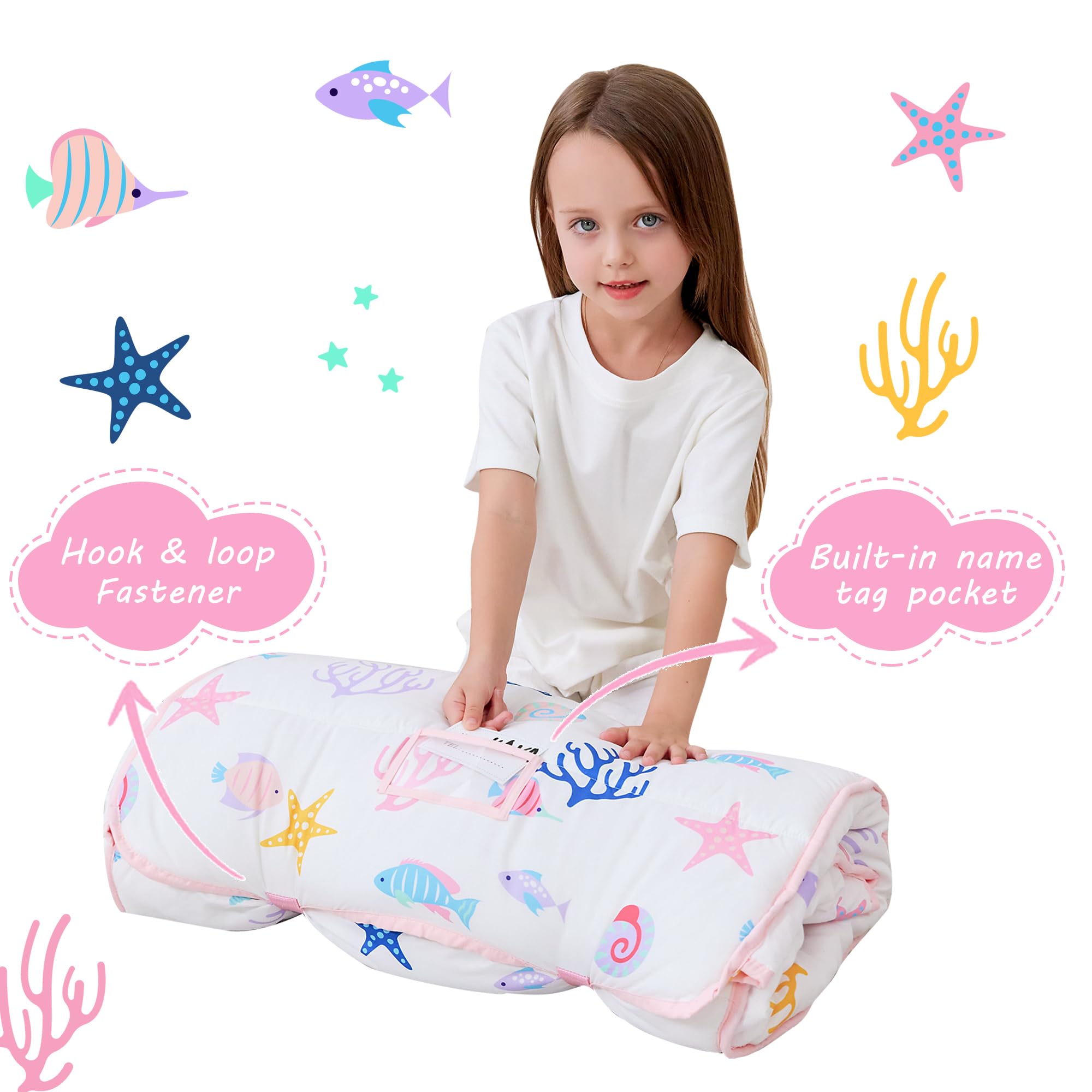 Lasoftan toddler nap mat in soft fleece fabric for gentle comfort.