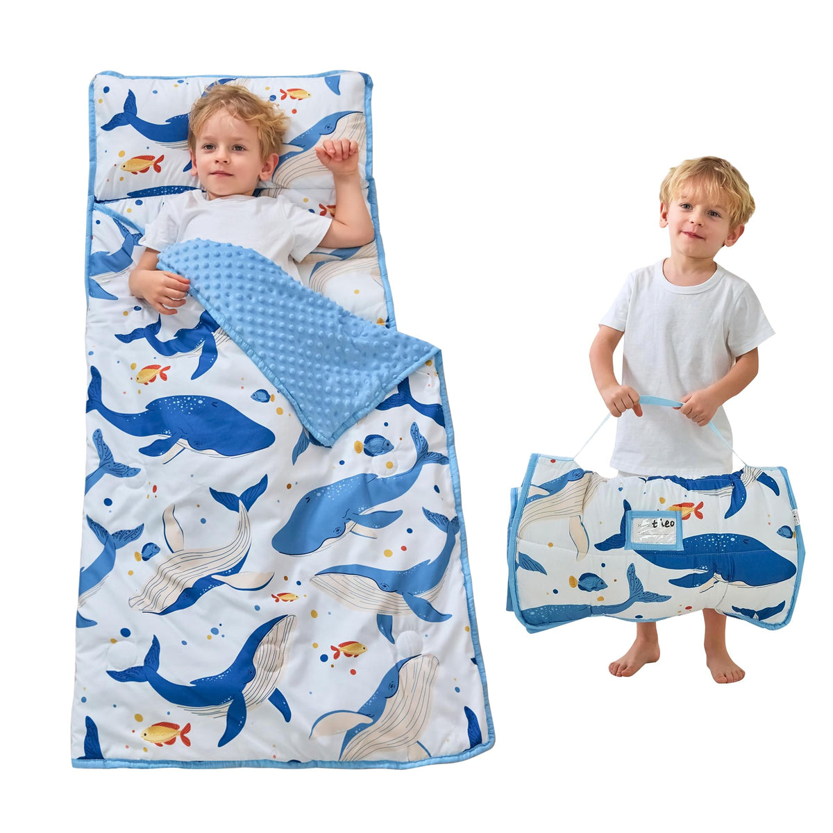 Lasoftan toddler nap mat with Ocean Whale design offers cozy rest anywhere.