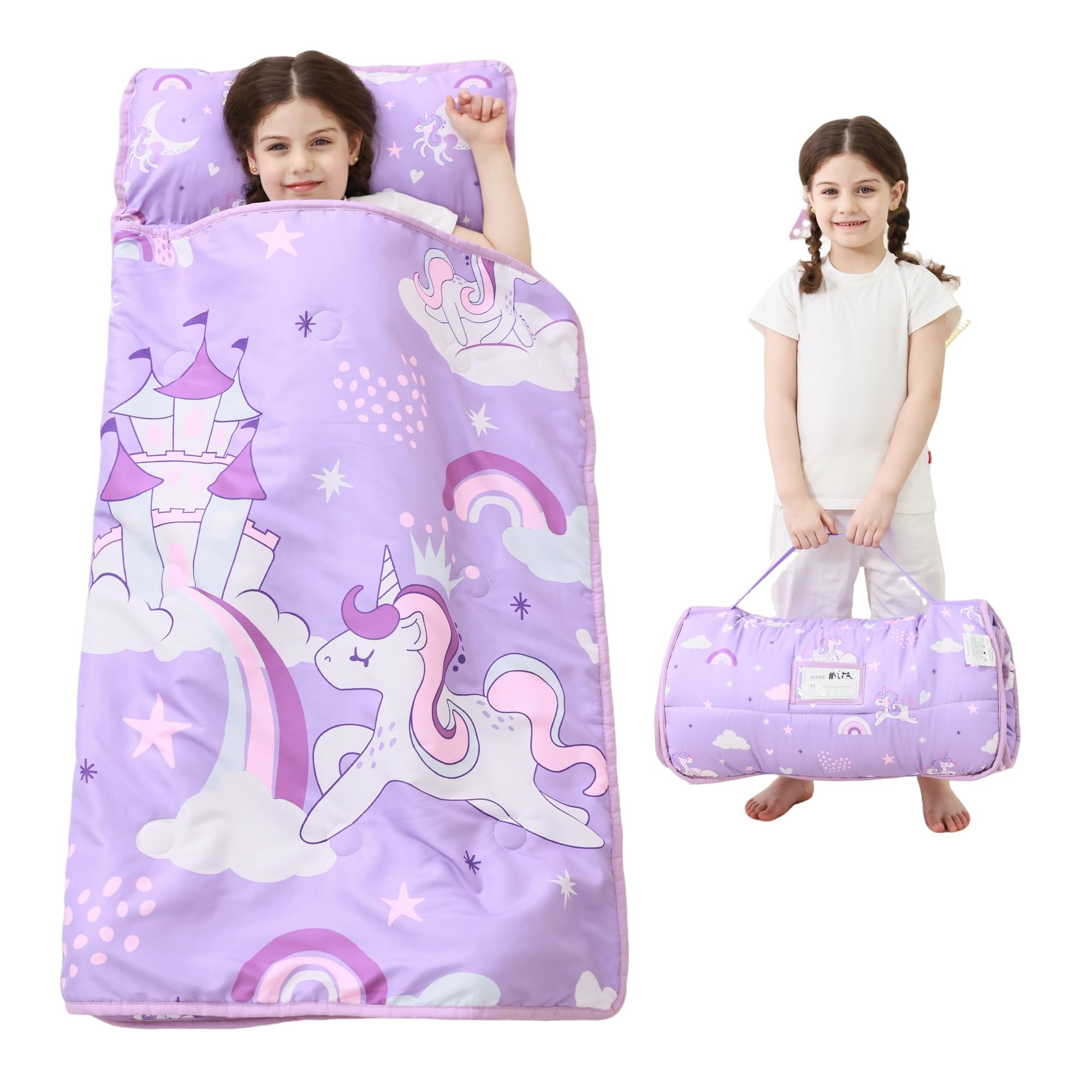 lasoftan toddler nap mat rolled for travel, easy to carry