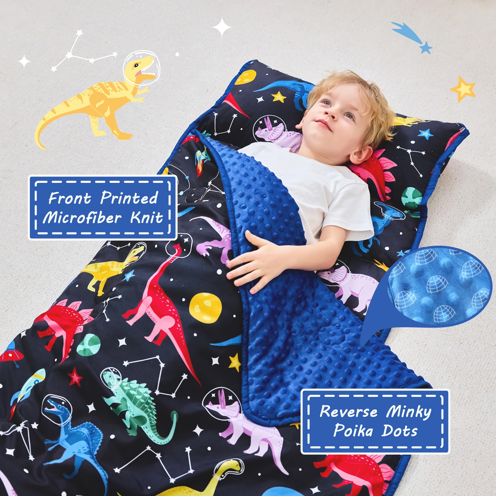 Lasoftan nap mat space dinosaur unrolled showing full size and comfort
