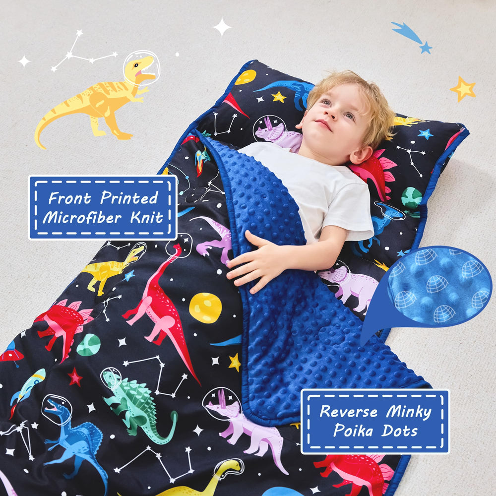 Lasoftan nap mat space dinosaur unrolled showing full size and comfort