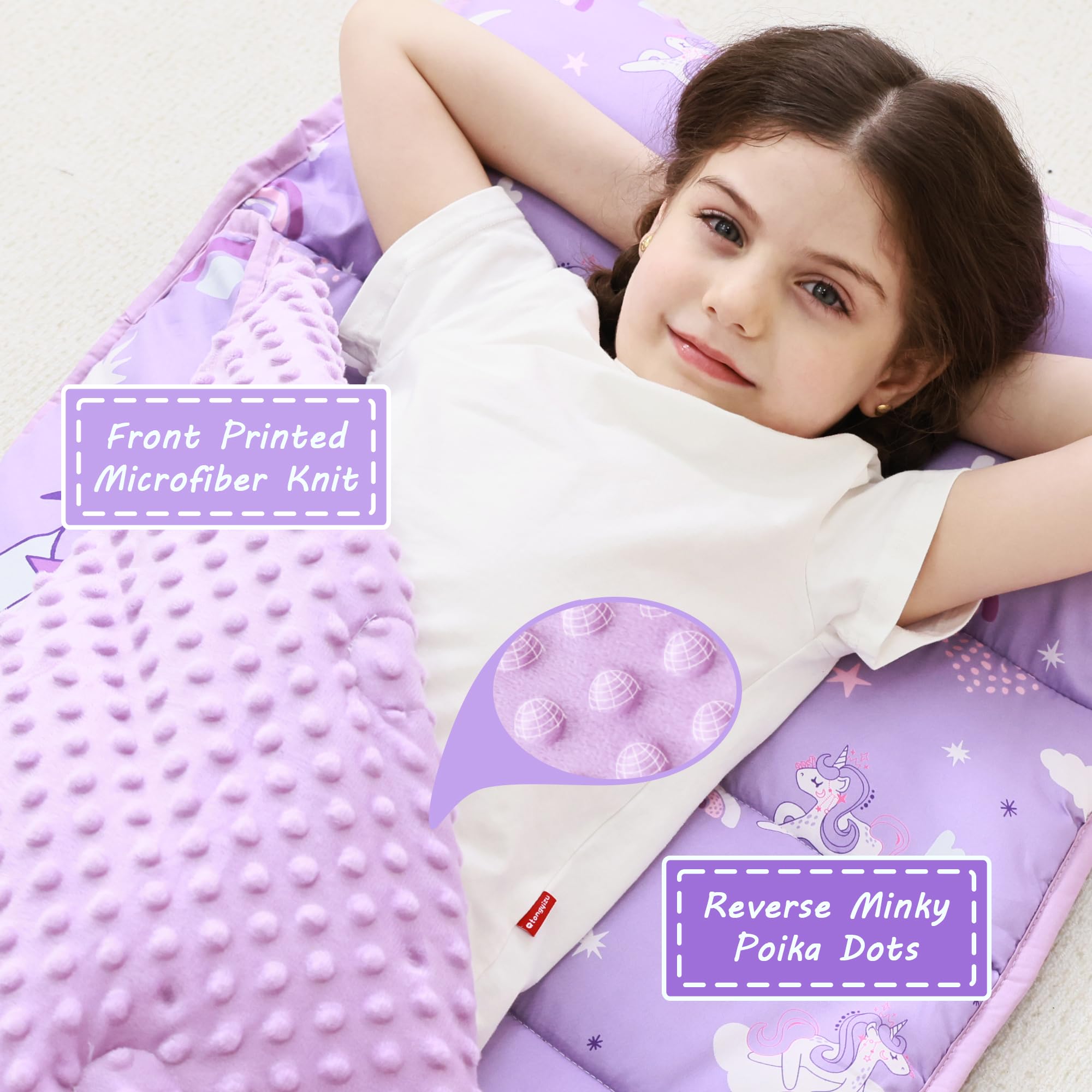 lasoftan unicorn design toddler nap mat, cozy fleece fabric