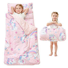 Lasoftan toddler nap mat unicorn roll for travel-friendly, compact storage