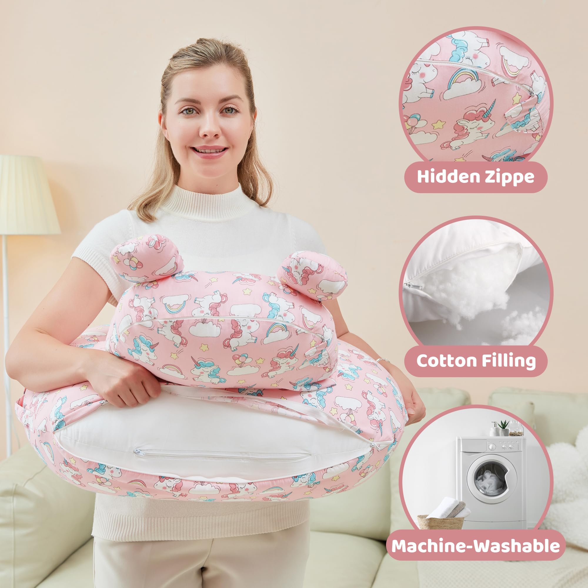 lasoftan Unicorn nursing pillow machine-washable cover for quick care