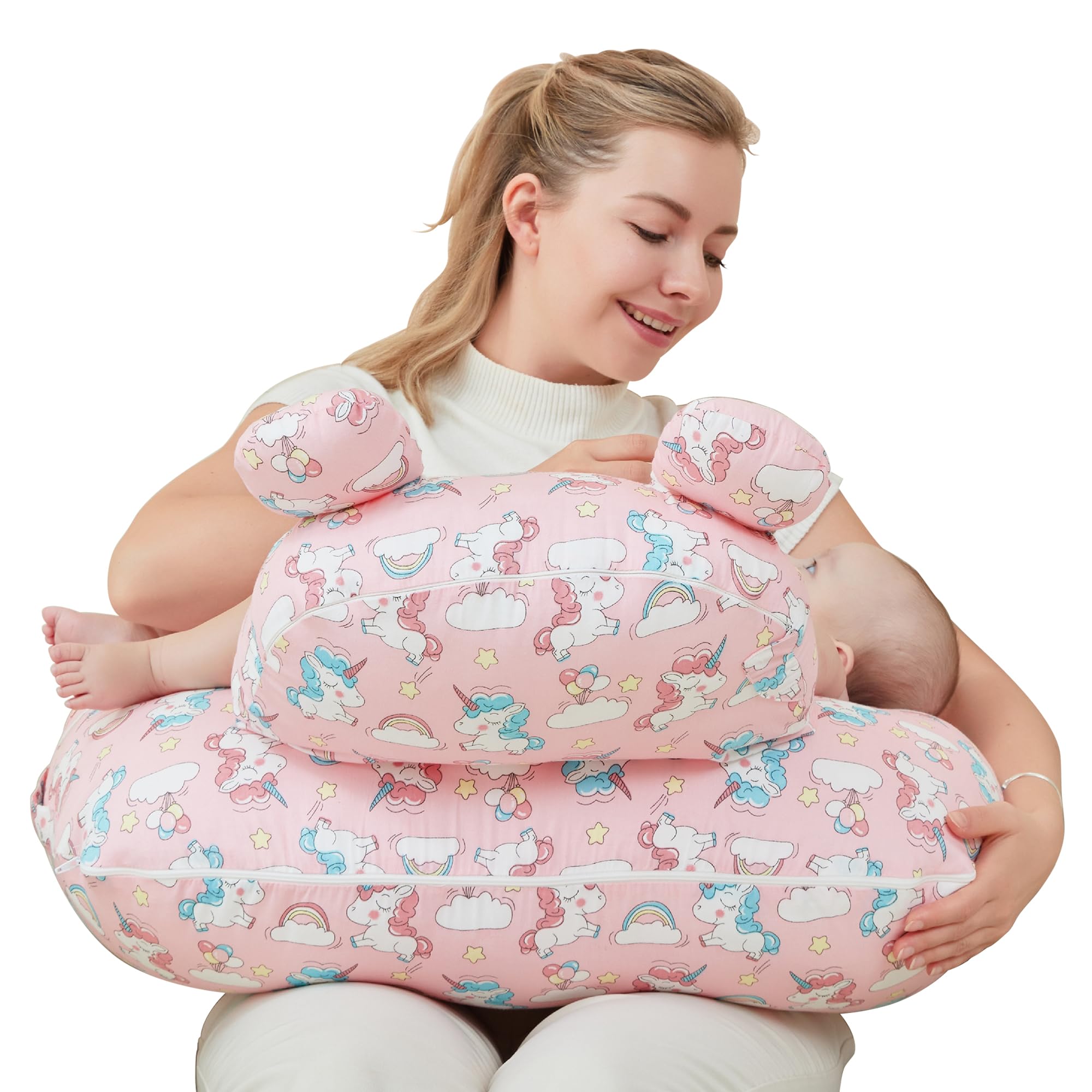 lasoftan Unicorn nursing pillow provides shoulder support for comfortable feeding sessions